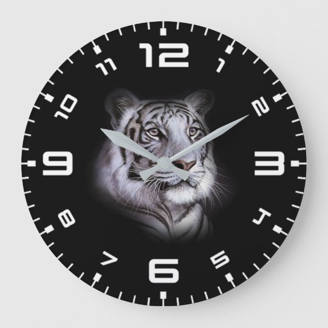 White Tiger Ansikte Stor Klocka (Framsida)