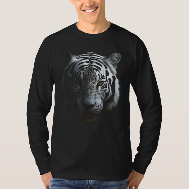 White Tiger Artwork - Mandala Animal Art Tiger T Shirt (Framsida)