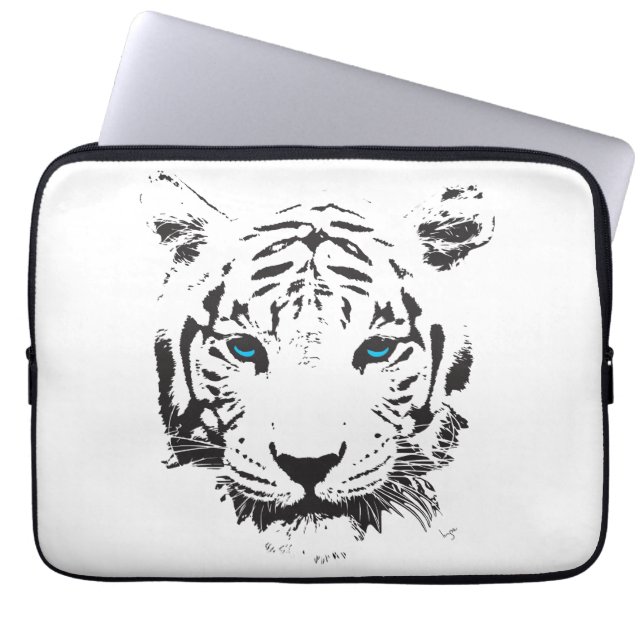 White Tiger Blue Eyes Graphic Laptop Sleeve (Framsidan)