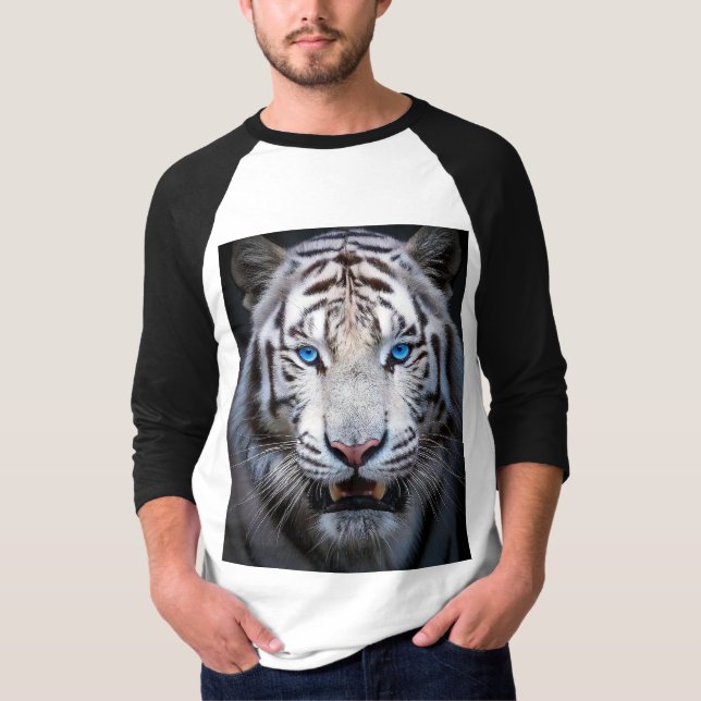White Tiger Blue Öga T Shirt (Framsida)