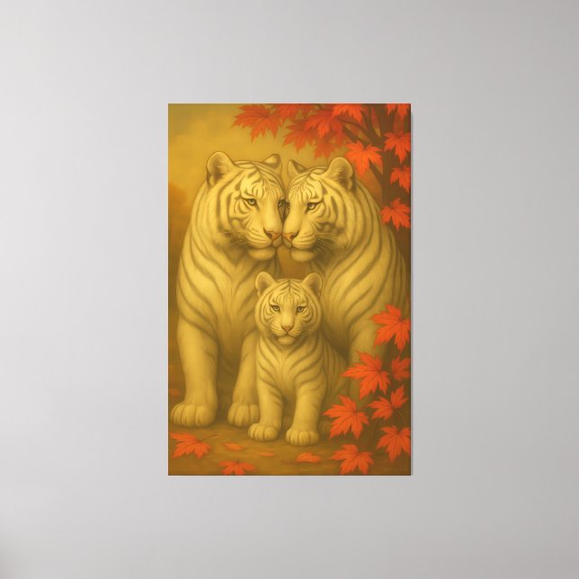 White Tiger Family – Autumn Maple Fine Art Wall Ar Canvastryck (Framsida)