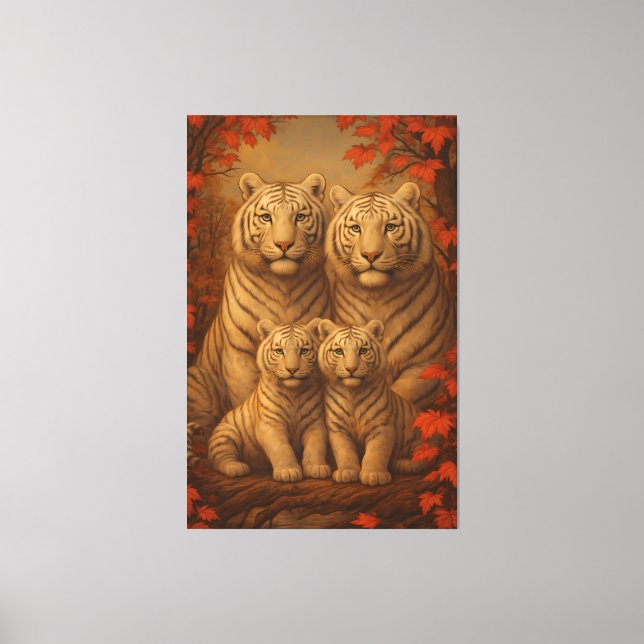 White Tiger Family of Four – Autumn Maple Fine Art Canvastryck (Framsida)