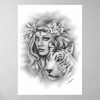 White Tiger Girl Andlig Poster