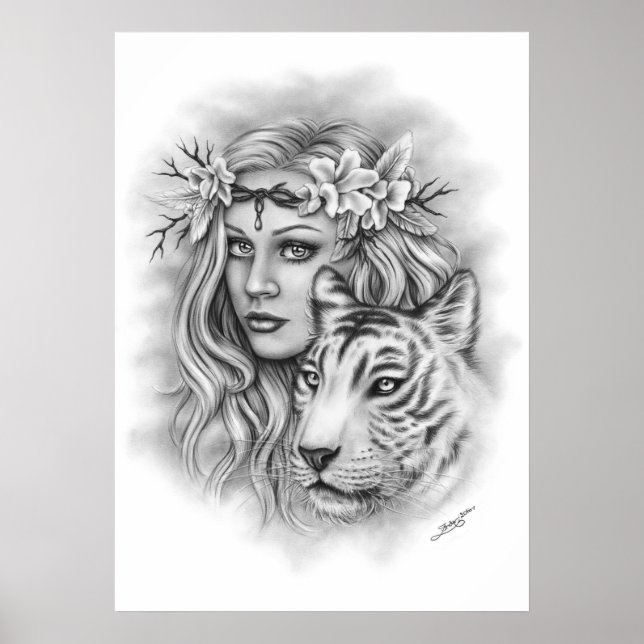 White Tiger Girl Andlig Poster (Framsidan)
