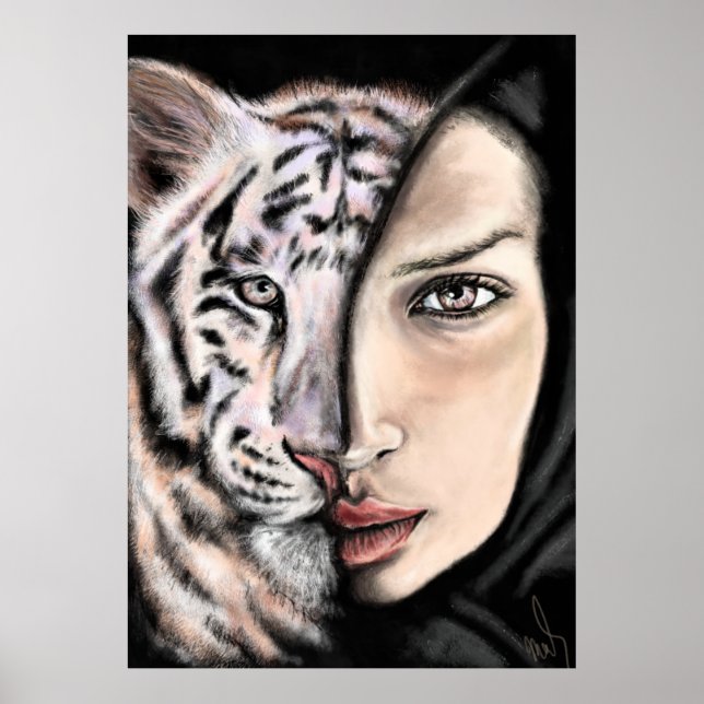 White Tiger Girl - Emotion Poster - Painting Art (Framsidan)