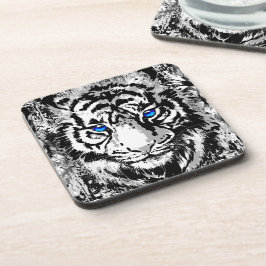 White Tiger Head - Tiger Porträtt Beverage Coaster Underlägg