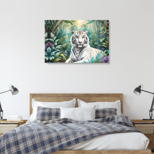 White Tiger Jungle Flora Canvastryck
