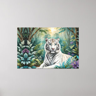White Tiger Jungle Flora Canvastryck