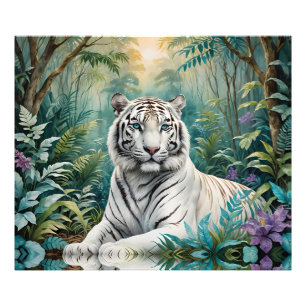 White Tiger Jungle Flora Fototryck