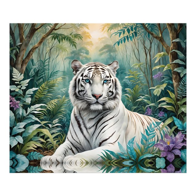 White Tiger Jungle Flora Fototryck (Framsidan)