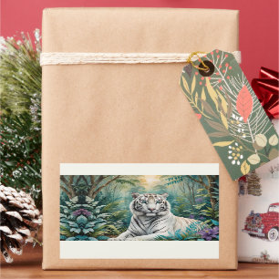 White Tiger Jungle Flora Rektangulärt Klistermärke