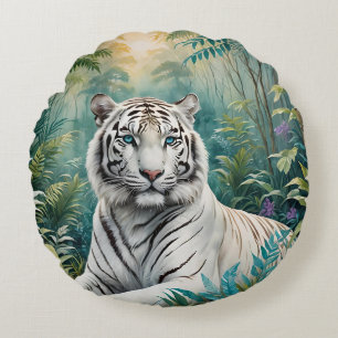 White Tiger Jungle Flora Rund Kudde