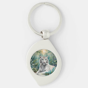White Tiger Jungle Flora Swirl Silverfärgad Nyckelring