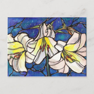 White Tiger Lily Flowers - Lagrade glasdesignkonst Vykort