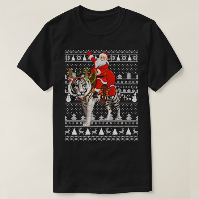 White Tiger Lover Santa Riding White Tiger Ugly Ch T Shirt (Design framsida)