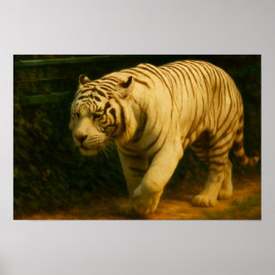 White Tiger Majesty - Stylized Wildlife Art Print Poster