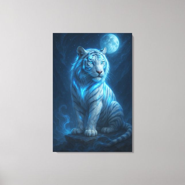 White Tiger – Moonlit Mystical Scene | ManJiangHon Canvastryck (Framsida)