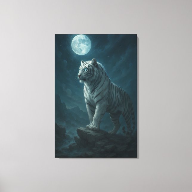White Tiger – Moonlit Mystical Scene | ManJiangHon Canvastryck (Framsida)