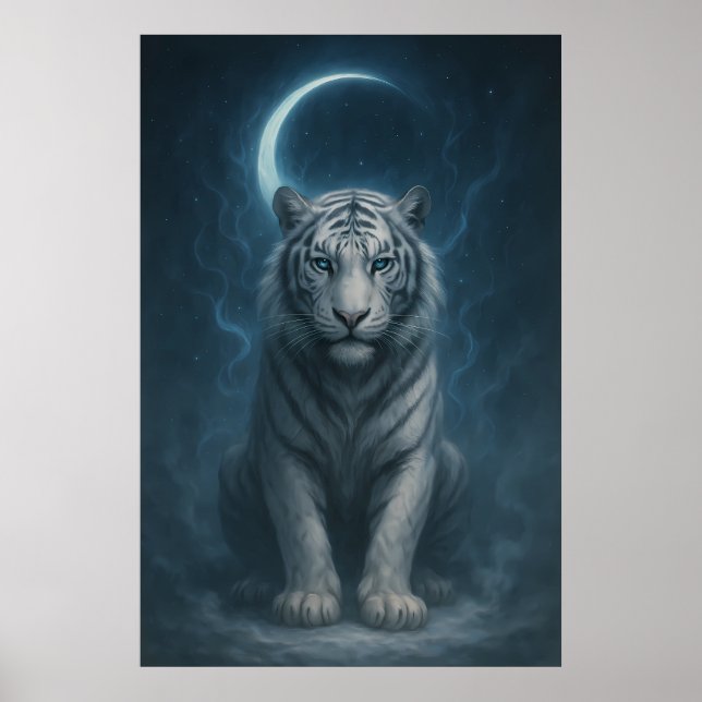 White Tiger – Mystical Fantasy Portrait – ManJiang Poster (Framsidan)