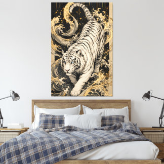 White Tiger Ocean Wave Relief Art | Embossed Wildl Canvastryck