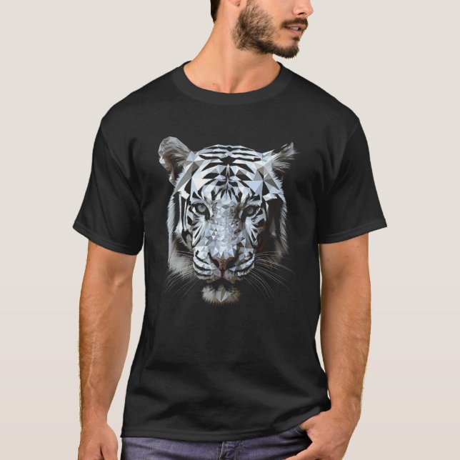 White tiger polygon  animal motif tiger t shirt (Framsida)