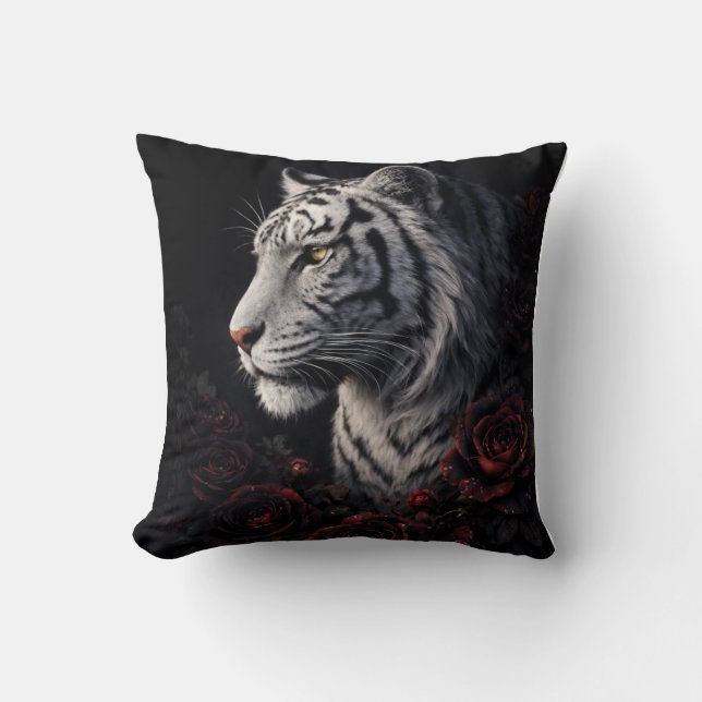 White Tiger Portrait – Calm Power and Silent Gaze Kudde (Framsida)