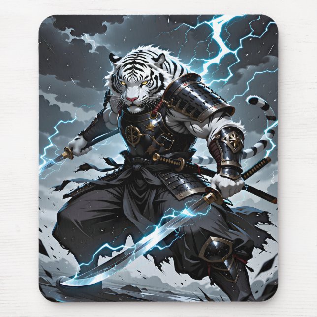 White Tiger Samurai Warrior Blue Lightning Gaming Musmatta (Framsidan)