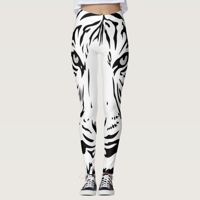 White Tiger Tecknad Leggings (Framsida)