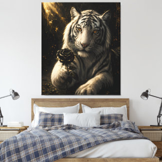 White Tiger With Black Rose Under Moonlight – Roma Canvastryck