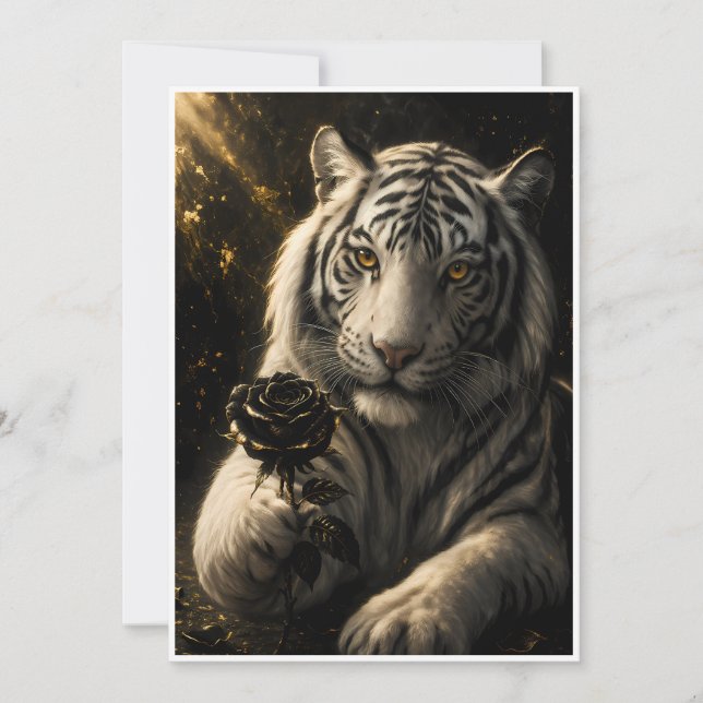 White Tiger With Black Rose Under Moonlight – Roma Kort (Framsida)