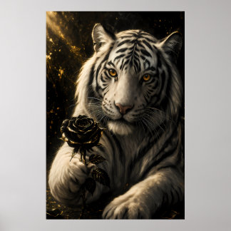 White Tiger With Black Rose Under Moonlight – Roma Poster