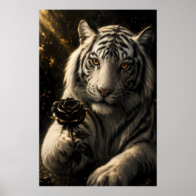 White Tiger With Black Rose Under Moonlight – Roma Poster (Framsidan)