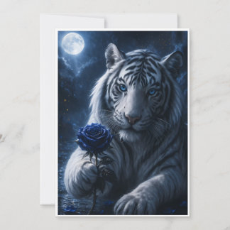 White Tiger with Blue Rose Under Moonlight – Roman Kort