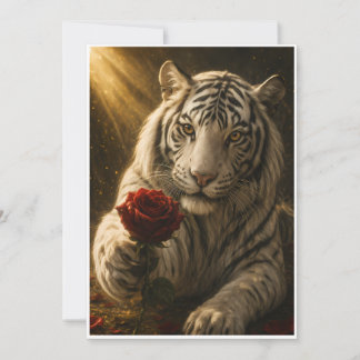White Tiger with red Rose Under Moonlight – Roman Kort