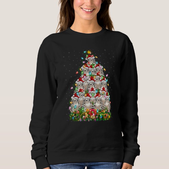 White Tiger  Xmas Santa White Tiger Christmas Tree T Shirt (Framsida)