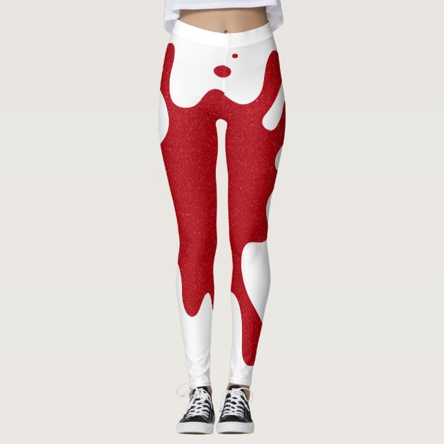 White & Tomato Red Splash Leggings – Customizable (Framsida)