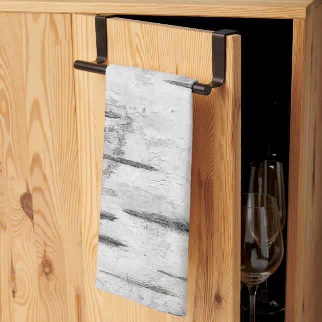 White Träd Birch Bark Rustic Kökshandduk (Thirds Fold)