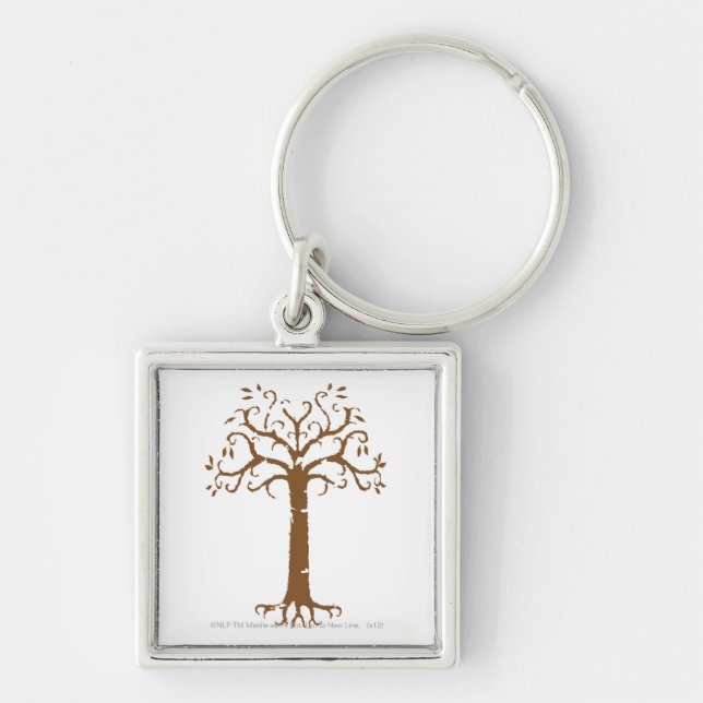 White Träd of Gondor Fyrkantig Silverfärgad Nyckelring (Framsidan)