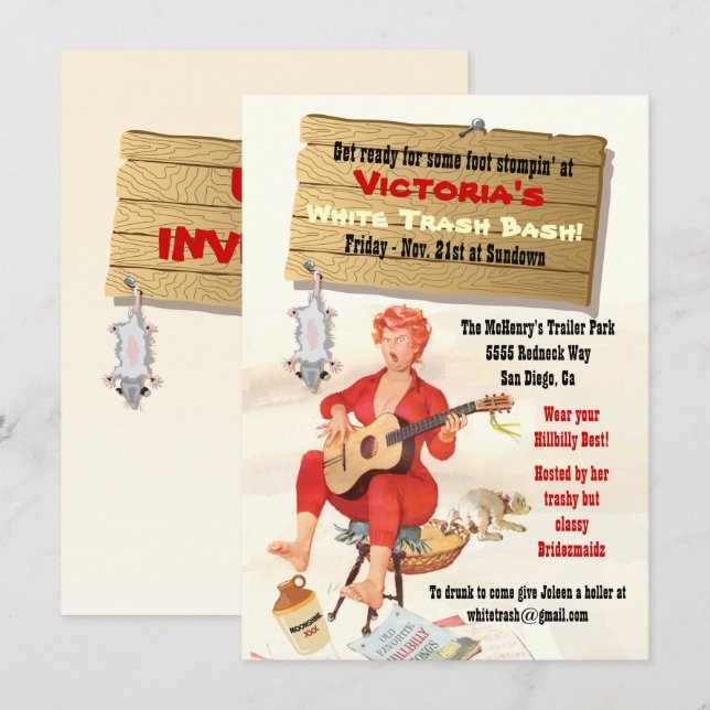 White Trash Bash-inbjudan Inbjudningar (Fram/baksida)