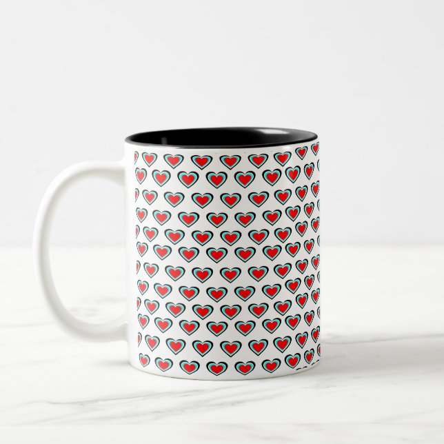 White Tri Färg Hearts Classic Mugg, 325 ml Två-Tonad Mugg (Vänster)