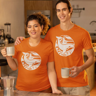 White Tribal Art Killer Whale Logotyp Orca Orange T Shirt