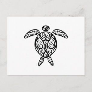 White Tribal Hawaiian Tattoo Boho Sea Turtle Vykort