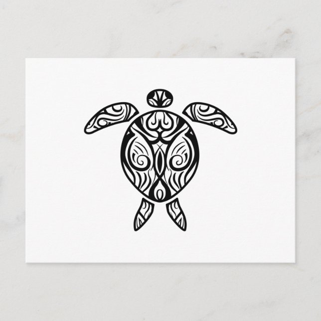White Tribal Hawaiian Tattoo Boho Sea Turtle Vykort (Framsida)