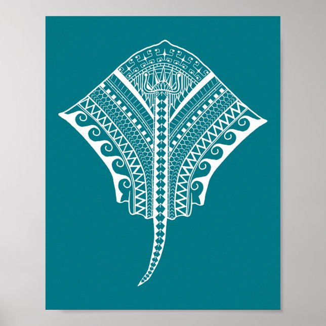 White Tribal Stingray Poster (Framsidan)