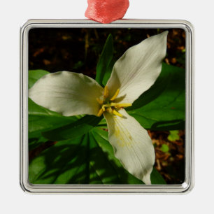 White Trillium Flower Vår Wildblomma Julgransprydnad Metall