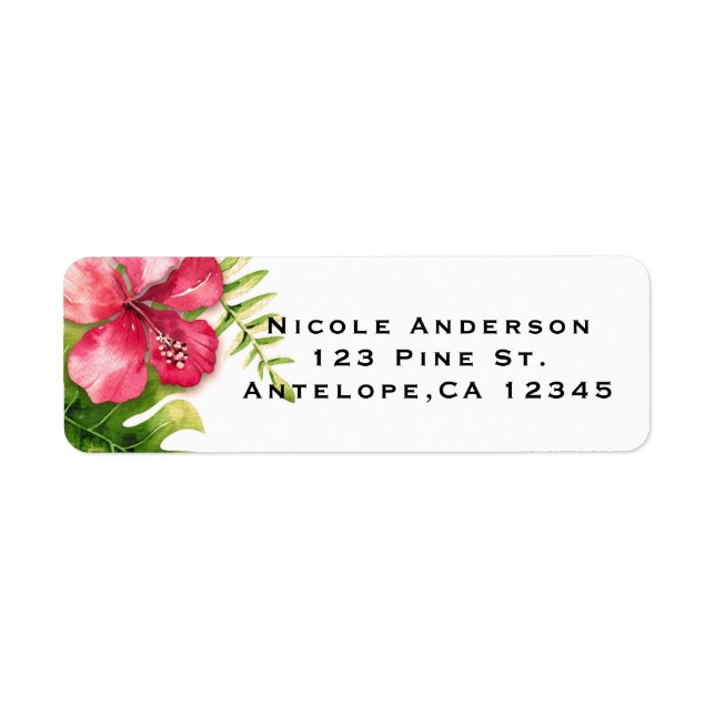 White Tropical Hibiscus Löv Chic Bröllop Aloha Returadress Etikett (Framsidan)