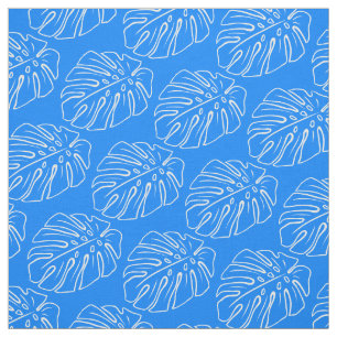 White Tropical Löv Motif Mediterranean Azure Blue Tyg