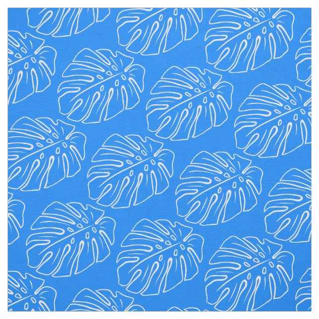 White Tropical Löv Motif Mediterranean Azure Blue Tyg (Provkarta)