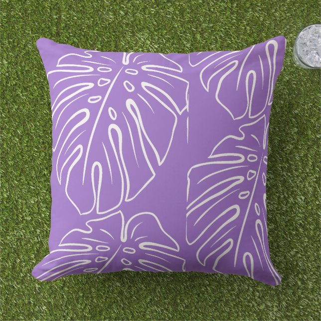 White Tropical Löv Motif om Lavender Violet Kudde (Gräs)