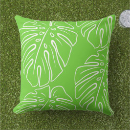 White Tropical Löv Motif on Lime Green Kudde
